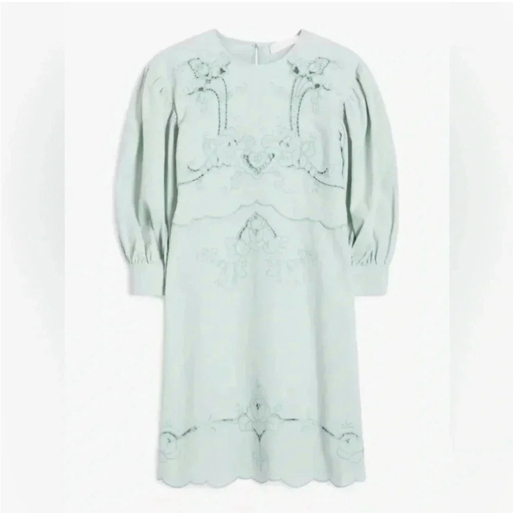 Elegant See by Chloe Mint Puff Sleeve Embroidered Mini Dress (Size 10) - Picture 4 of 13
